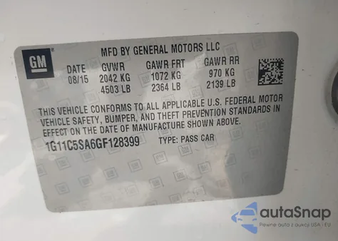 2016 Chevrolet Malibu Limited Lt из США, поврежденный, VIN 1G11C5SA6GF128399